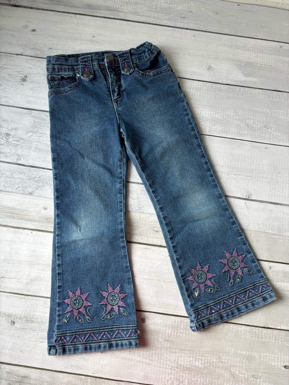 Girls Cherokee Dark Blue Embroidered Flare Jeans Size 6